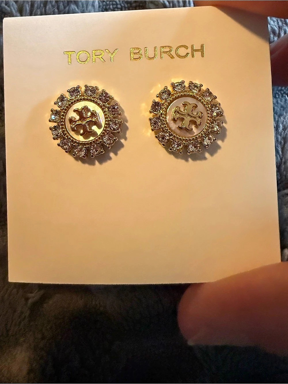 Tory Burch Moondance Crystal Stud Earrings Gold Statement Earrings Like New